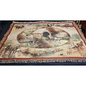 Thomas Kinkade Woven Tapestry PAINTER OF LIGHT Covered Bridge Throw 54” X 45”
